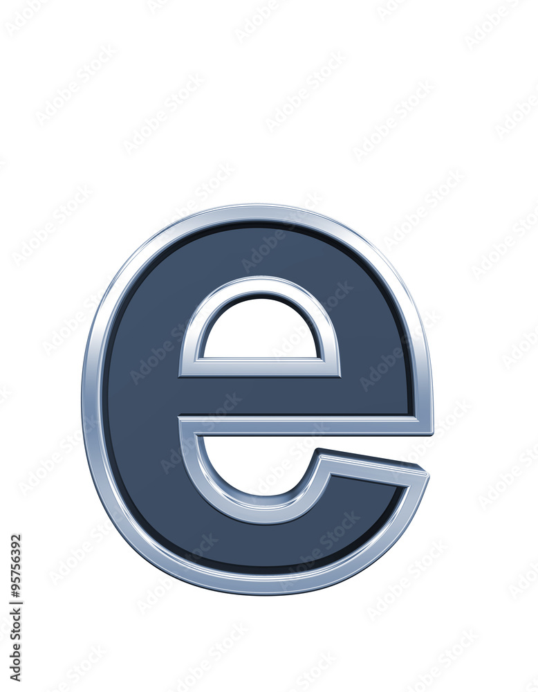Fototapete one lower case letter from grey glass with chrome frame alphabet set, isolated on white. computer ge