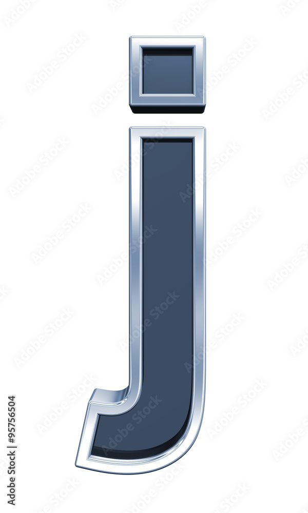Fototapete one lower case letter from grey glass with chrome frame alphabet set, isolated on white. computer ge