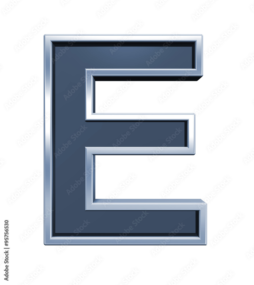 Fototapete one letter from grey glass with chrome frame alphabet set, isolated on white. computer generated 3d 