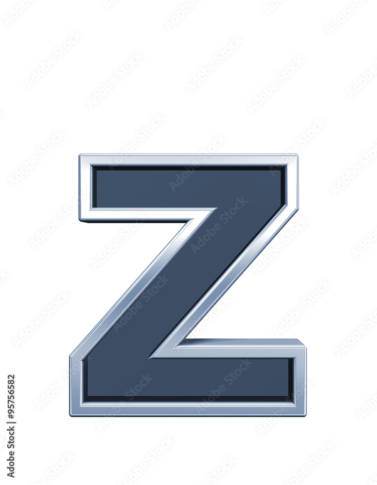 Fototapete one lower case letter from grey glass with chrome frame alphabet set, isolated on white. computer ge