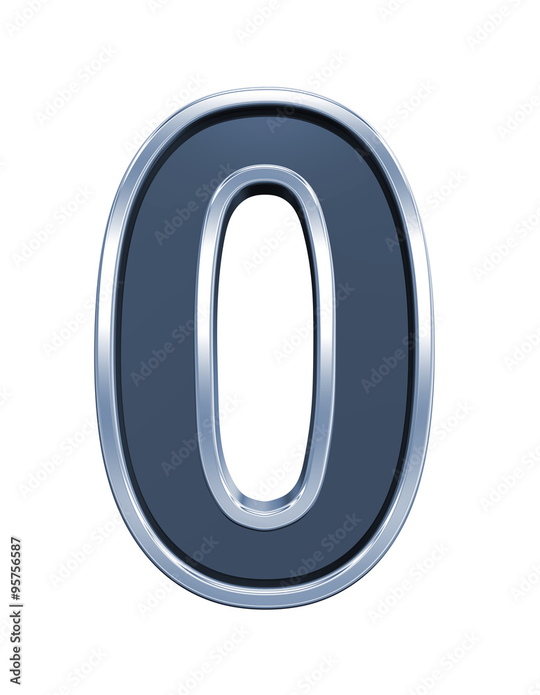 Fototapete one digit from grey glass with chrome frame alphabet set, isolated on white. computer generated 3d p