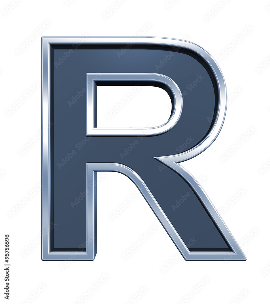 Fototapete one letter from grey glass with chrome frame alphabet set, isolated on white. computer generated 3d 
