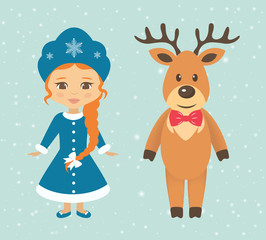 winter deer and snow maiden