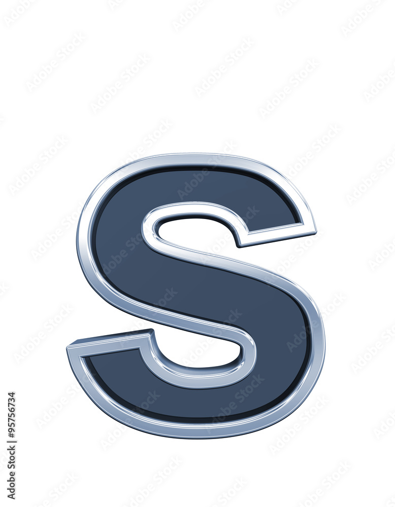 Fototapete one lower case letter from grey glass with chrome frame alphabet set, isolated on white. computer ge