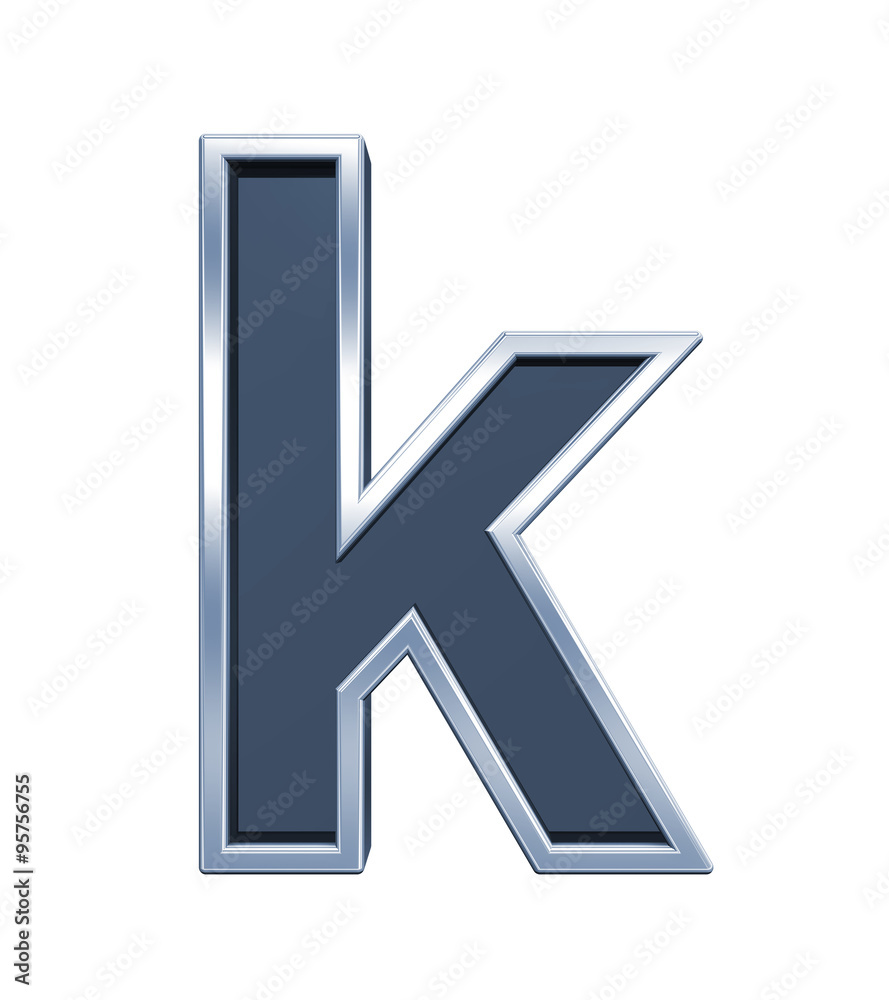 Fototapete One lower case letter from grey glass with chrome frame alphabet set, isolated on white. Computer generated 3D photo rendering.
