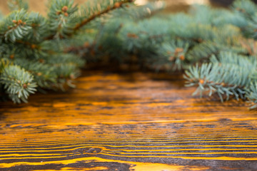 Evergreen Branches on Rustic Wooden Table