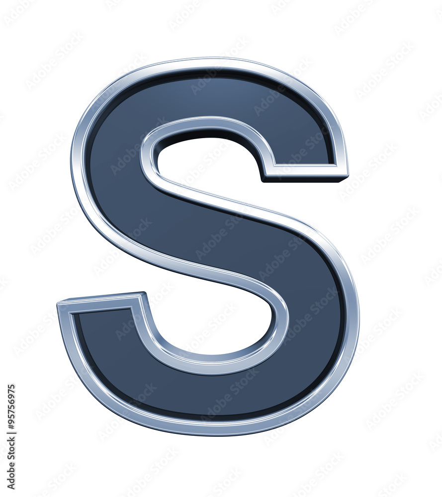 Fototapete one letter from grey glass with chrome frame alphabet set, isolated on white. computer generated 3d 
