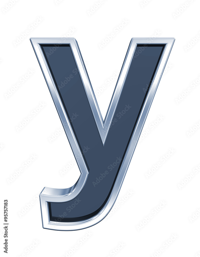 Fototapete One lower case letter from grey glass with chrome frame alphabet set, isolated on white. Computer generated 3D photo rendering.