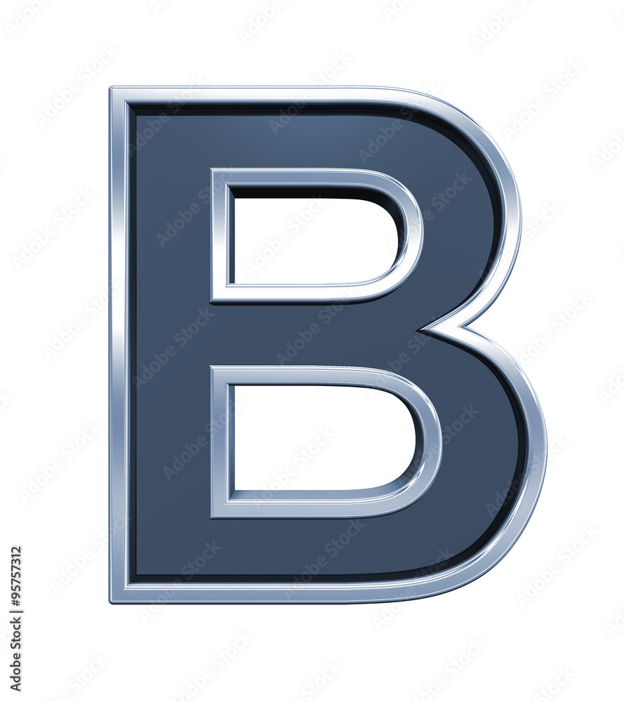 Fototapete one letter from grey glass with chrome frame alphabet set, isolated on white. computer generated 3d 
