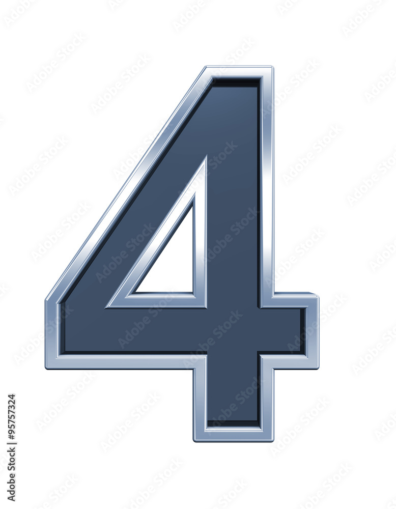 Fototapete one digit from grey glass with chrome frame alphabet set, isolated on white. computer generated 3d p