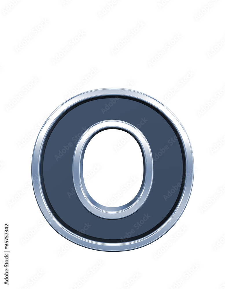 Fototapete one lower case letter from grey glass with chrome frame alphabet set, isolated on white. computer ge