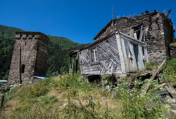 small village next to road from Mestia to villages community called Ushguli in Upper Svanetia region, Georgia