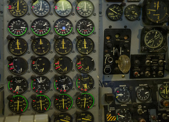 Fototapeta premium Instrument panel in airplane simulator..