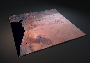 Siria, vista satellitare, mappa, sezione 3d, terreno, medio oriente