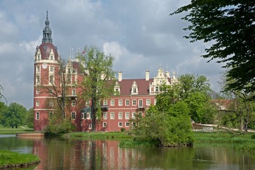 Castle and park of Prince Pueckler in Bad Muskau in Saxony, Germany. Muskauer Park is part of UNESCO World Heritage Site.