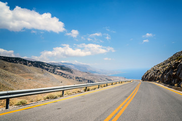 Open road in mountains near Hora Sfakia town on Crete island