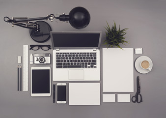 Top view office corporate design mockup template