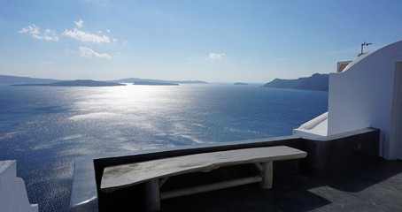 view over small oia village on santorini island