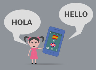 girl with smartphone voice language translator