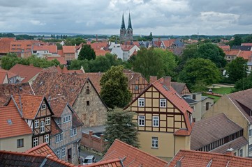 Fototapeta na wymiar Cityscape of medieval city Quedlinburg in Germany. 