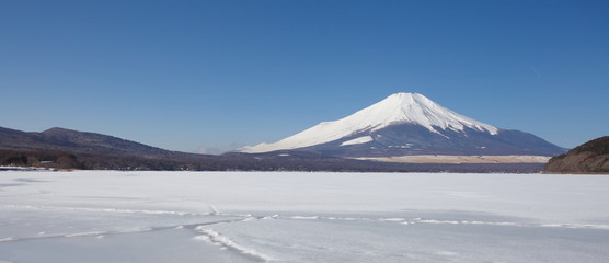 Mountain Fuji and Lake Yamanakako in winter season
