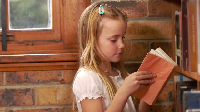 Cute child reading a book