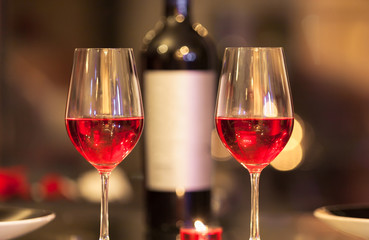 Wine glasses in a restaurant.
