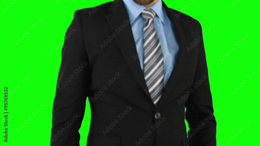 Poster businessman using an invisible touchscreen