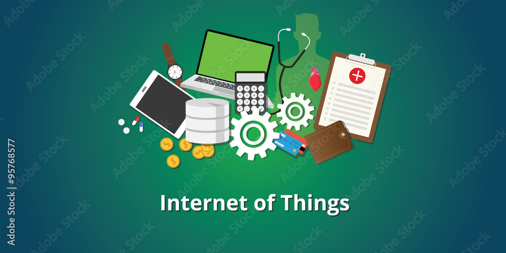 Wall mural iot internet of things concept with all internet stuff collection