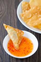 Delicious  appetiser chinese cuisine deep fried wonton eat with sweet chilli sauce