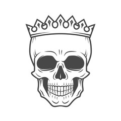Skull King Crown design element. Vintage Royal illustration in medieval style. Dark Kingdom insignia concept