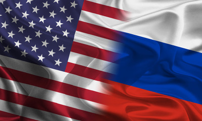 American and Russian flags joining together concept