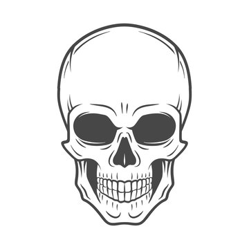 Human evil skull vector. Jolly Roger logo template. death t-shirt design. Pirate insignia concept. Poison icon illustration