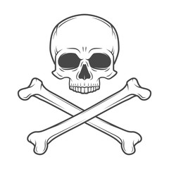 Human evil skull vector. Pirate insignia concept design. Jolly Roger with crossbones logo template. death t-shirt concept. Poison icon illustration