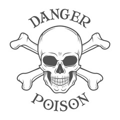 Human evil skull vector. Jolly Roger with crossbones logo template. death t-shirt design. Pirate insignia concept. Poison icon illustration