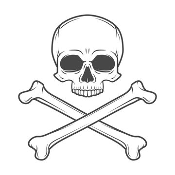 Human evil skull vector. Pirate insignia concept design. Jolly Roger with crossbones logo template. death t-shirt concept. Poison icon illustration