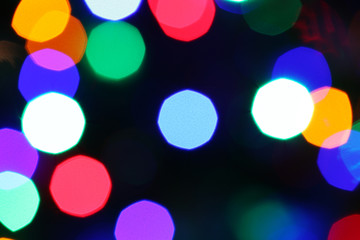 Blurred Christmas tree lights closeup