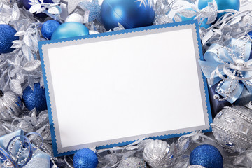 Blank Christmas card with Christmas decoration and copy space