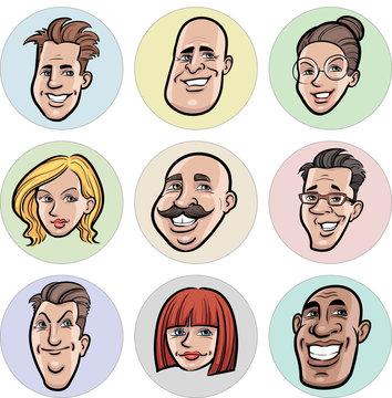 Collection of diverse cartoon vector people faces