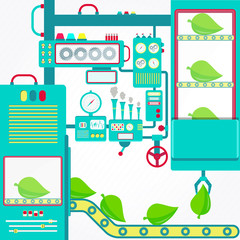 Environmental industry. Environmental industry with machinery and gripper holding leaf.