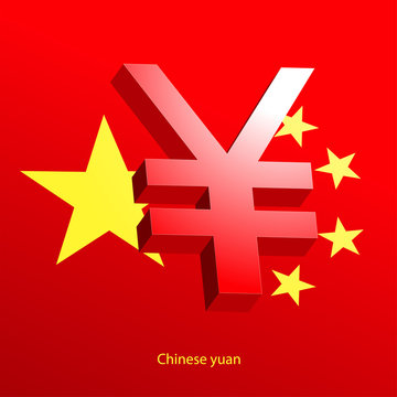 Yuan currency 3D symbol on a red background