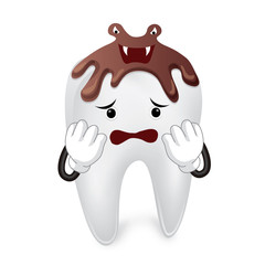 Scared tooth with chocolate, illustration