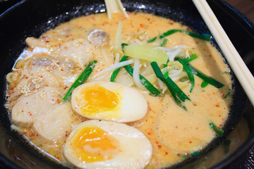 Ramen soup with soft boiled egg