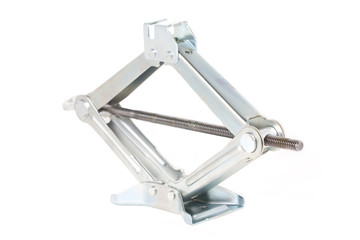 Scissor jack or car lifter isolated on white.