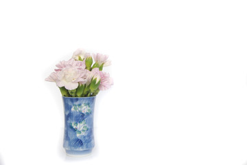 Naklejka na ściany i meble Stock Photo:.Beautiful pink Carnation flowers bouquet in pot va