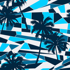 Abstract surf pattern with palm trees seamless pattern