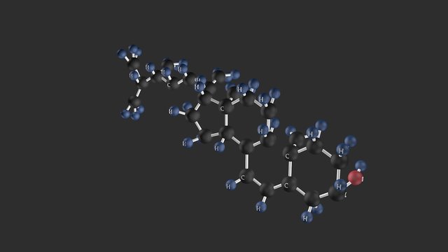Vitamin D molecular structure. Molecular structure of vitamin D2, ergocalciferol. 3D animation.