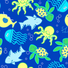 Naklejka na ściany i meble Baby sea creatures in the ocean.