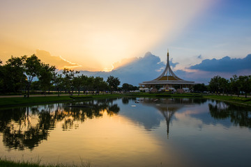 Fototapeta na wymiar Monument at public park against water, Suan Luang Rama 9, Thaila