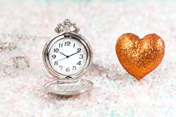 Antique pocket watch and heart shape,Valentine decoration